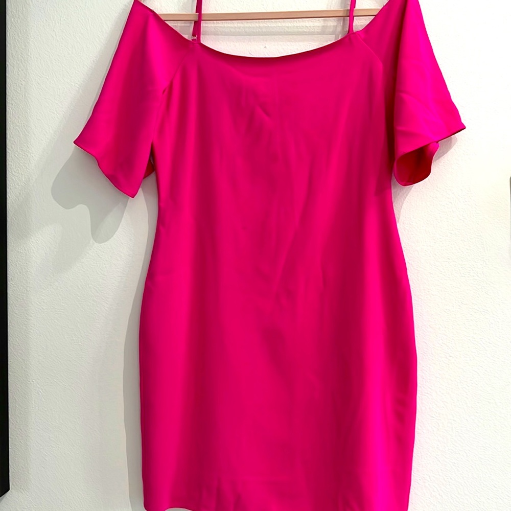 Hot pink women off shoulders dress